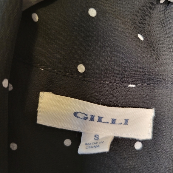 Gilli Women’s Black White Polka Dot Tie Front Blouse Size S Chic - Picture 3 of 6